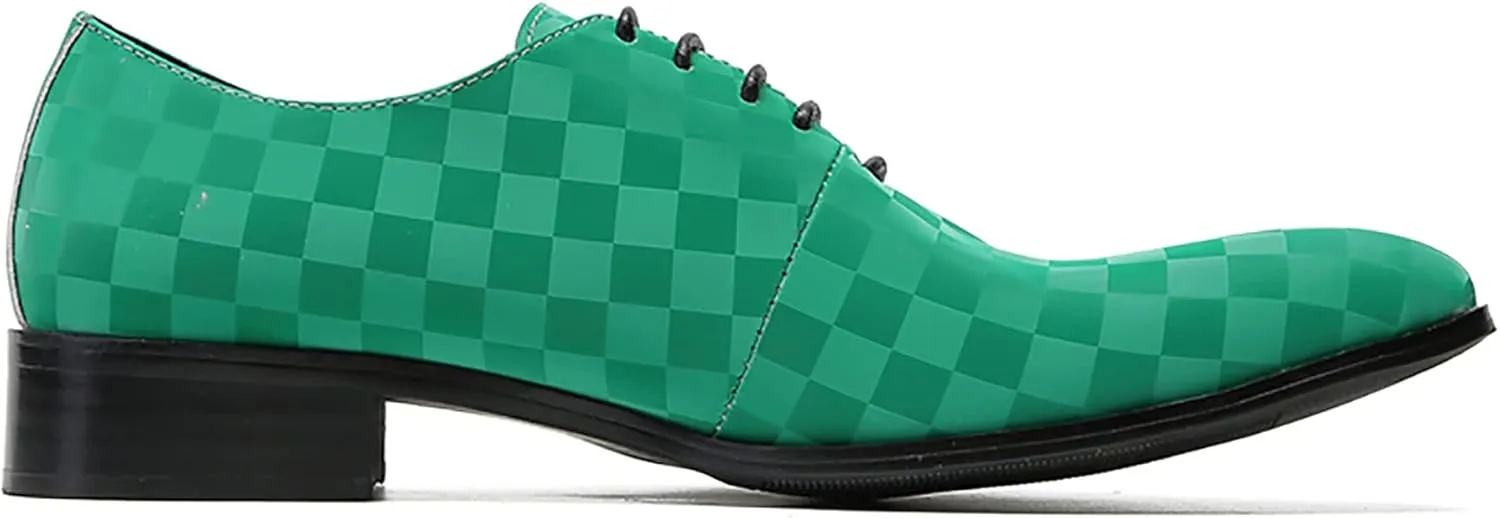 Santimon Men's Oxfords Dress Casual Leather Plaid Derby Prom Formal Wedding Fashion Walking Shoes for Men
