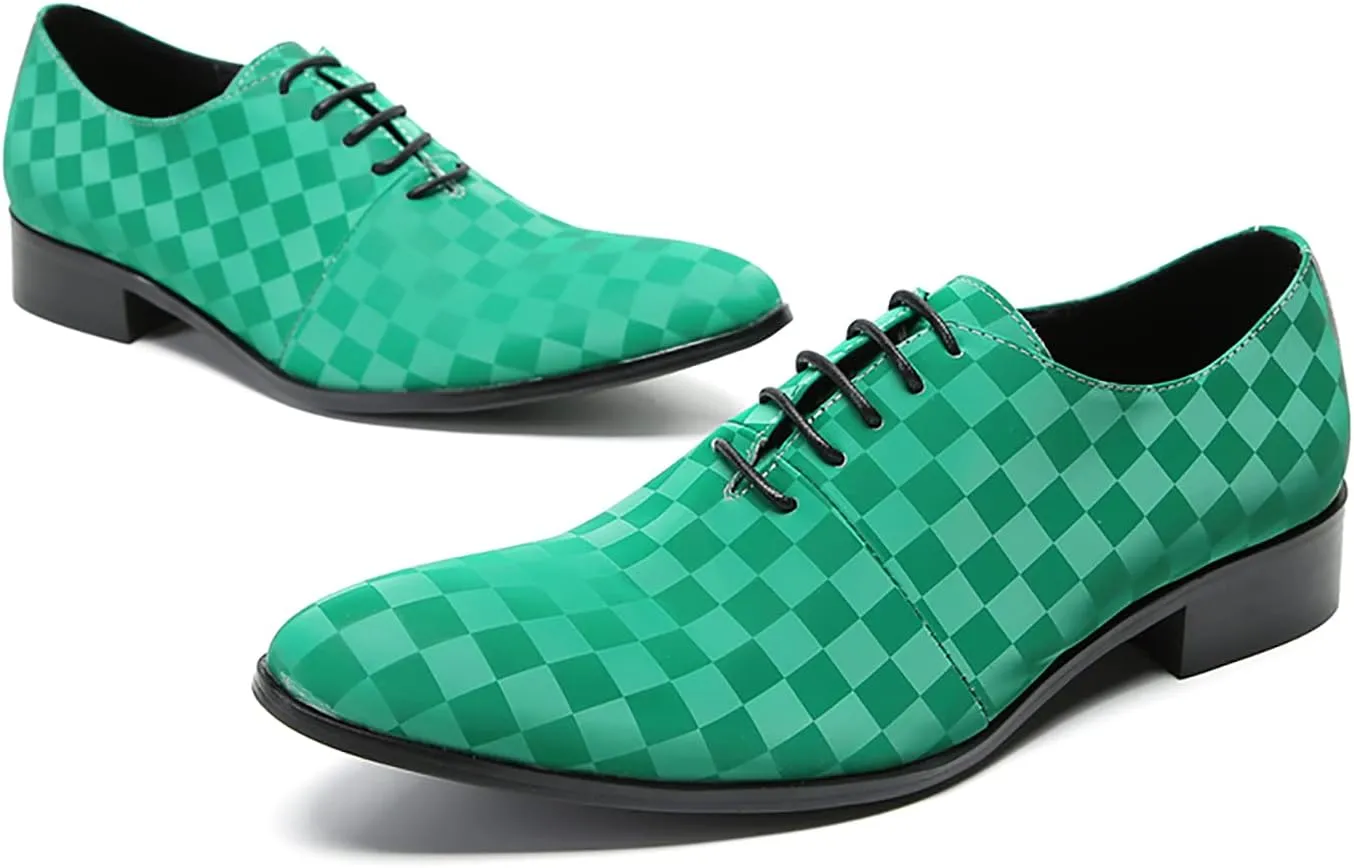 Santimon Men's Oxfords Dress Casual Leather Plaid Derby Prom Formal Wedding Fashion Walking Shoes for Men