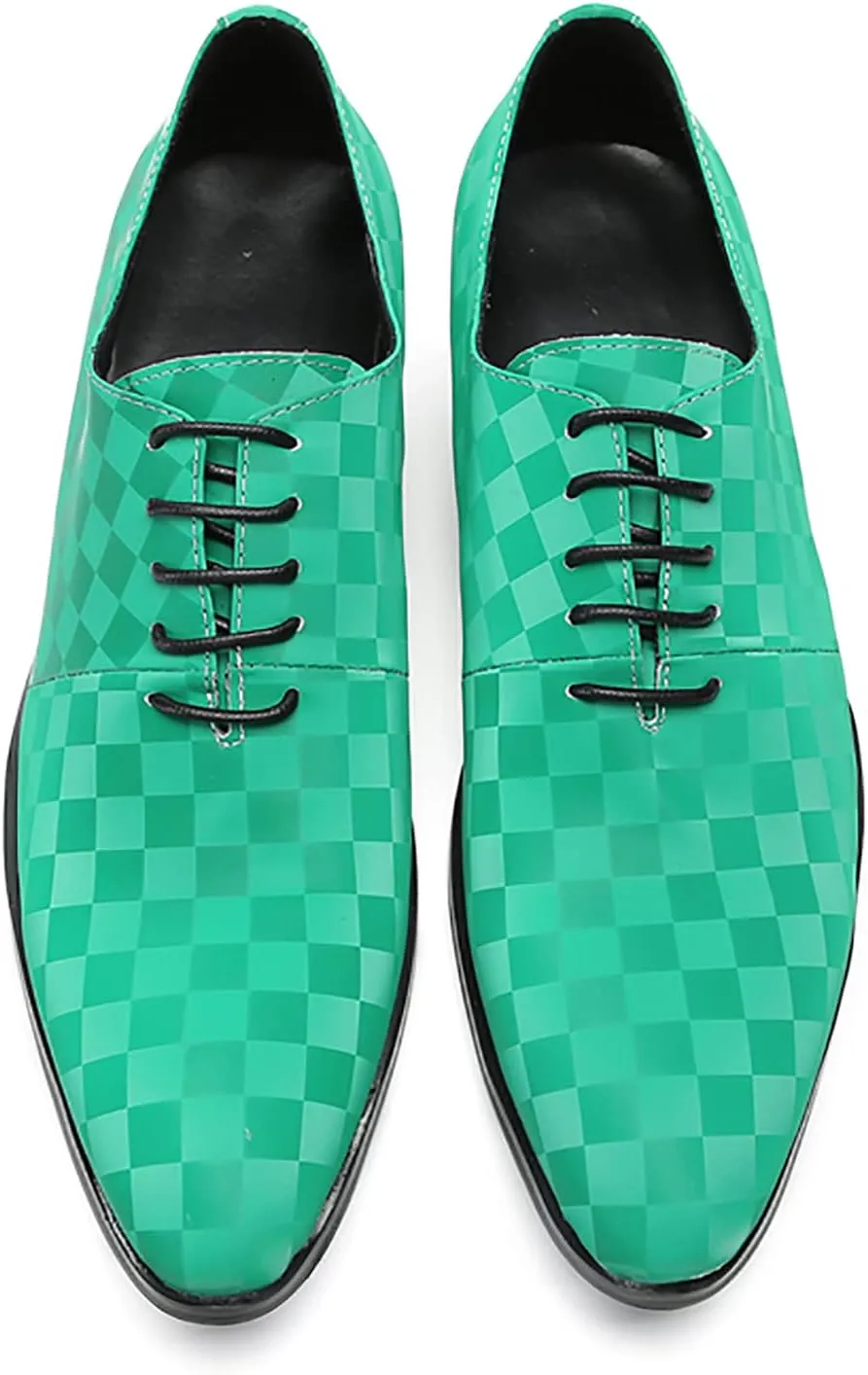 Santimon Men's Oxfords Dress Casual Leather Plaid Derby Prom Formal Wedding Fashion Walking Shoes for Men