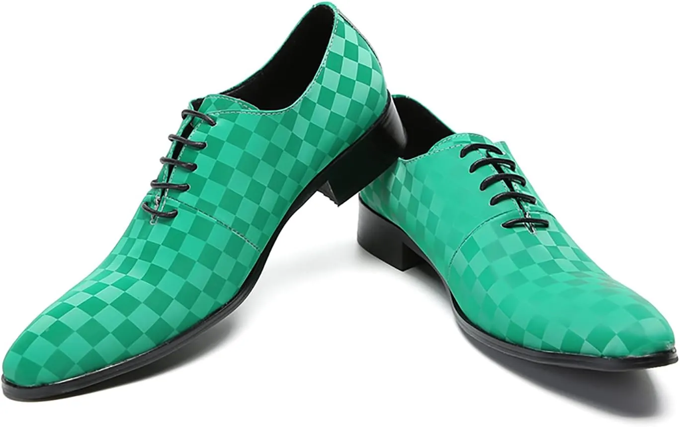 Santimon Men's Oxfords Dress Casual Leather Plaid Derby Prom Formal Wedding Fashion Walking Shoes for Men
