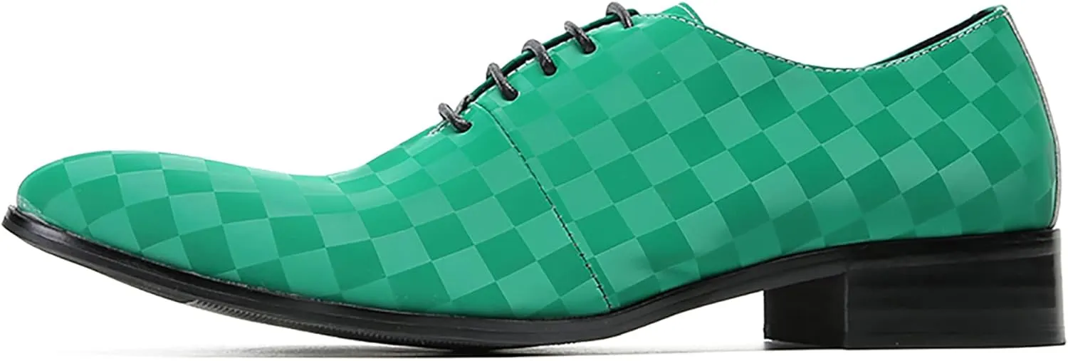Santimon Men's Oxfords Dress Casual Leather Plaid Derby Prom Formal Wedding Fashion Walking Shoes for Men