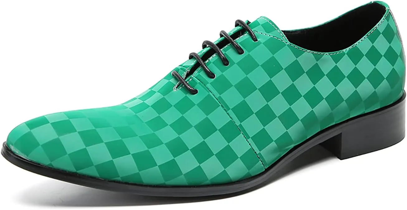 Santimon Men's Oxfords Dress Casual Leather Plaid Derby Prom Formal Wedding Fashion Walking Shoes for Men