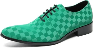 Santimon Men's Oxfords Dress Casual Leather Plaid Derby Prom Formal Wedding Fashion Walking Shoes for Men