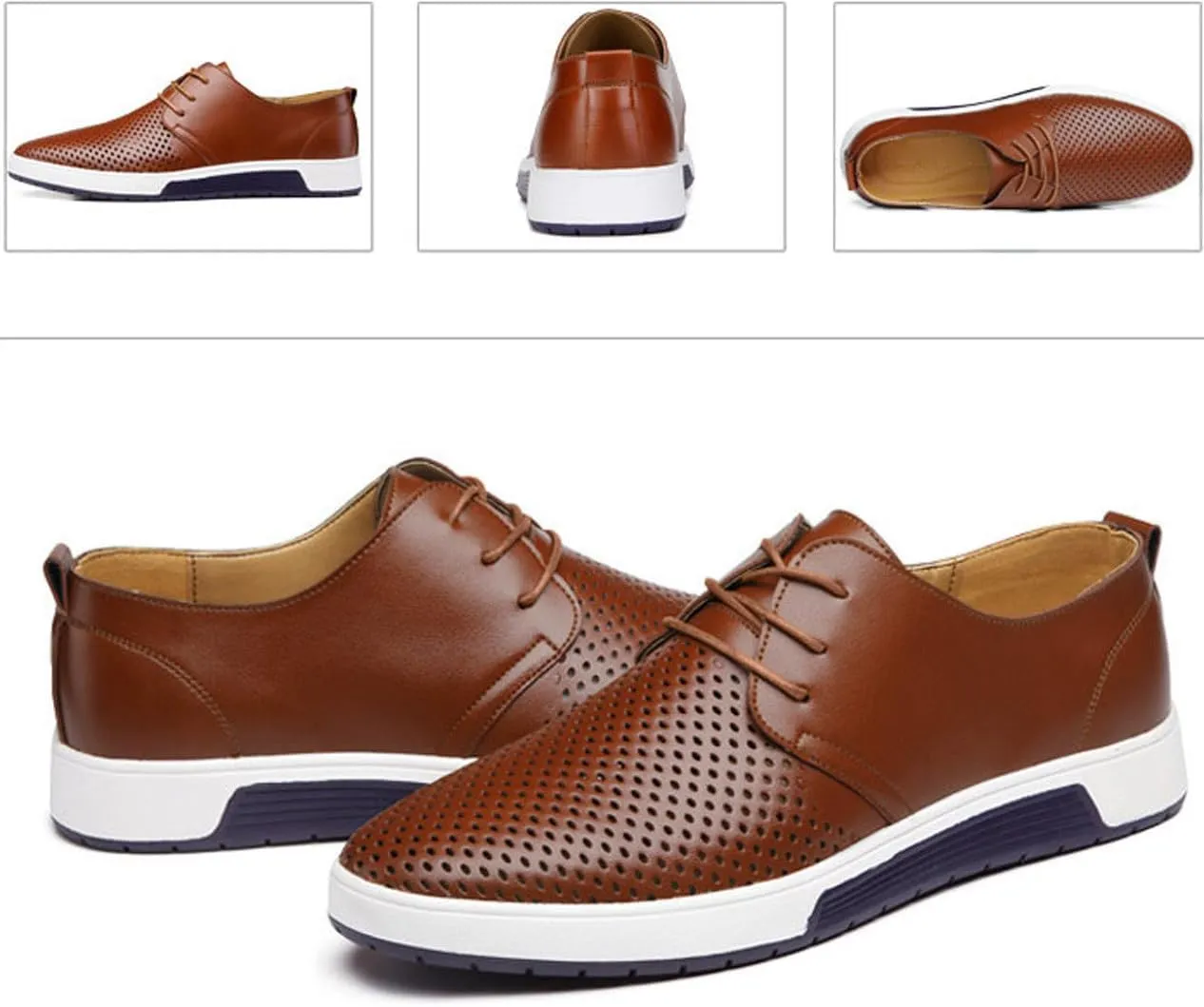 Santimon Men's Oxfords Shoes Casual Lace Up Breathable Formal Dress Mens Slip On Sneakers