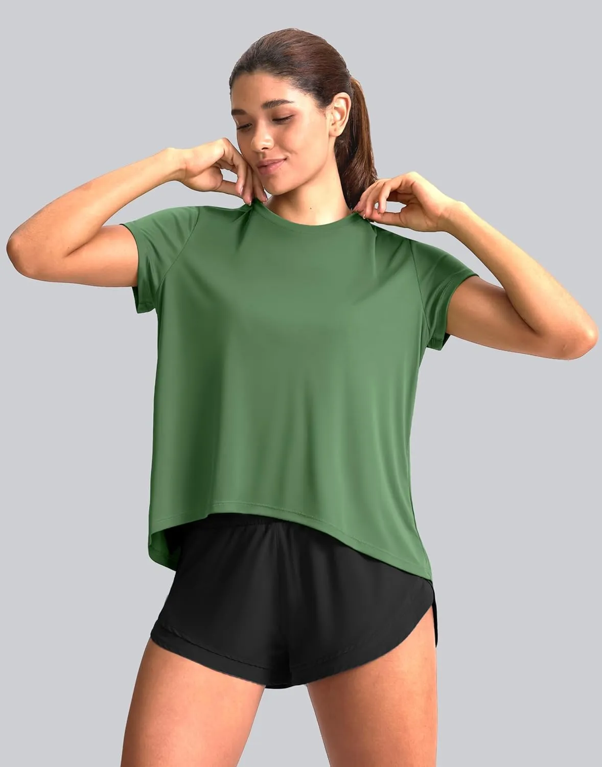 SANTINY Short Sleeve Workout Tops for Women Loose Yoga T-Shirts Sun Protection Breathable Running Athletic Tee Shirts