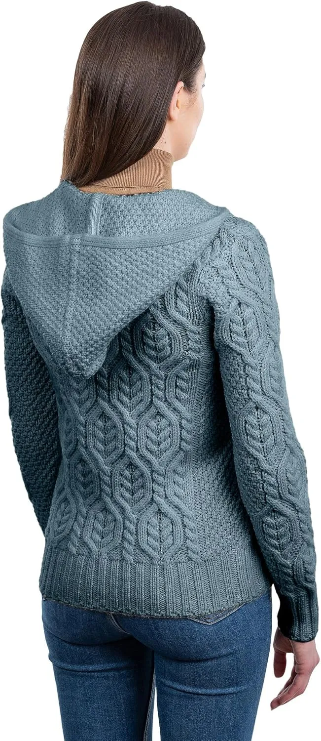 SAOL Women’s Hooded Zip Cardigan – Pure Merino Wool Irish Sweater – Warm & Breathable Outer Layer