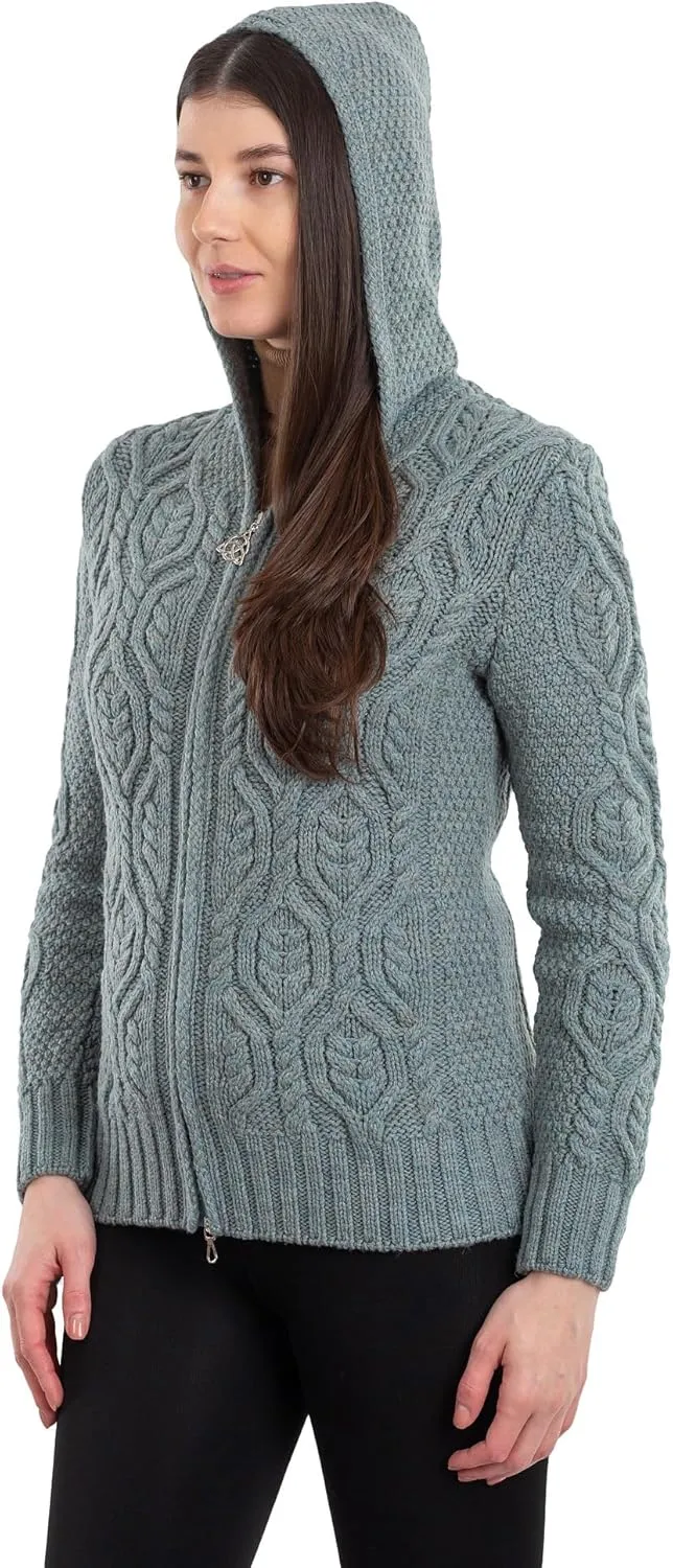 SAOL Women’s Hooded Zip Cardigan – Pure Merino Wool Irish Sweater – Warm & Breathable Outer Layer