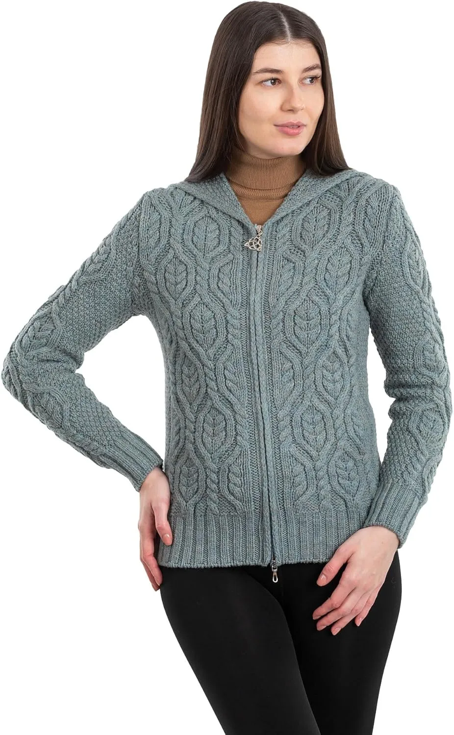 SAOL Women’s Hooded Zip Cardigan – Pure Merino Wool Irish Sweater – Warm & Breathable Outer Layer