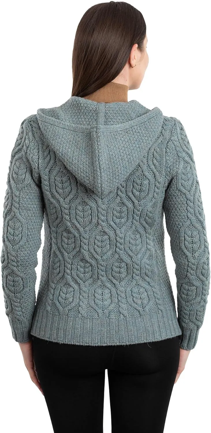SAOL Women’s Hooded Zip Cardigan – Pure Merino Wool Irish Sweater – Warm & Breathable Outer Layer