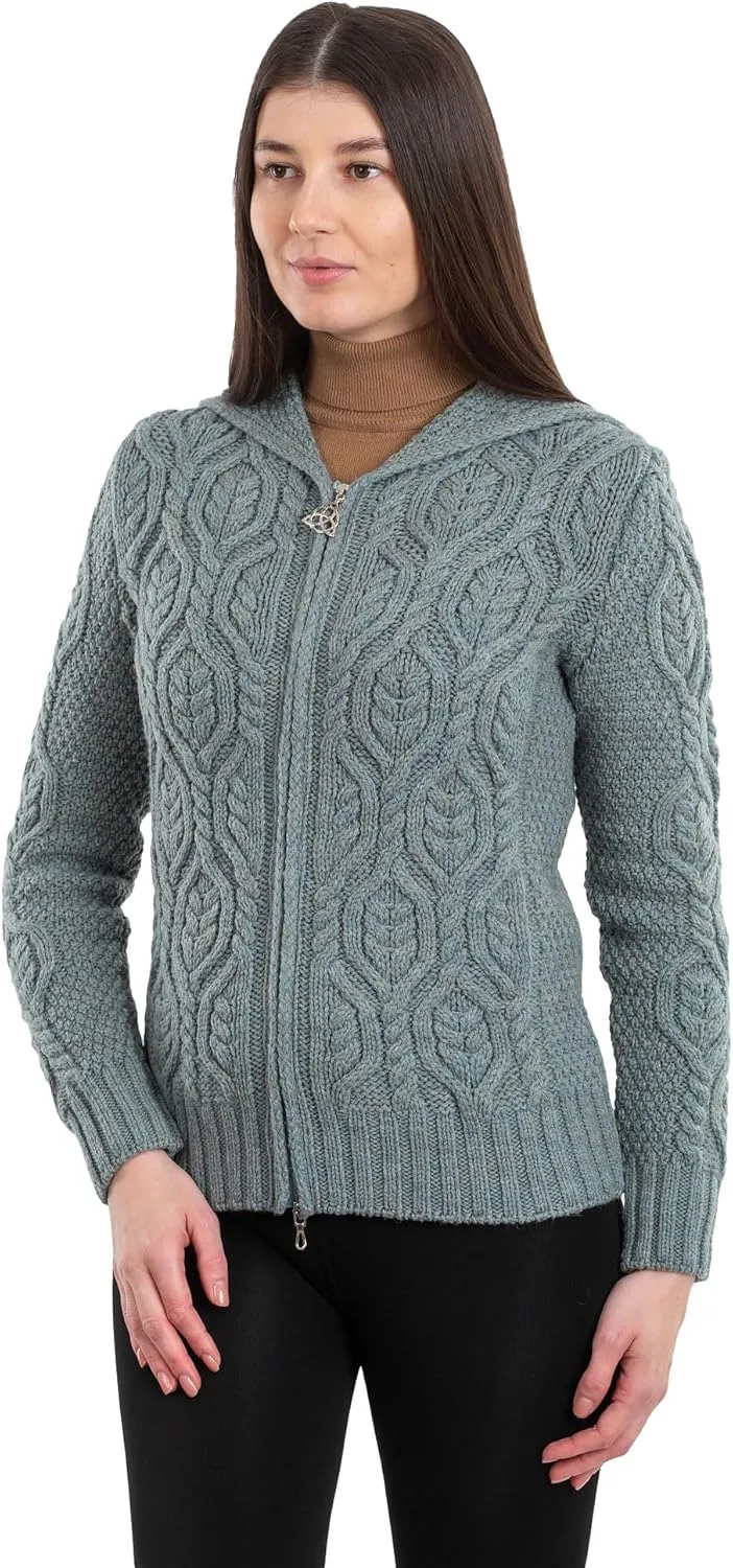 SAOL Women’s Hooded Zip Cardigan – Pure Merino Wool Irish Sweater – Warm & Breathable Outer Layer