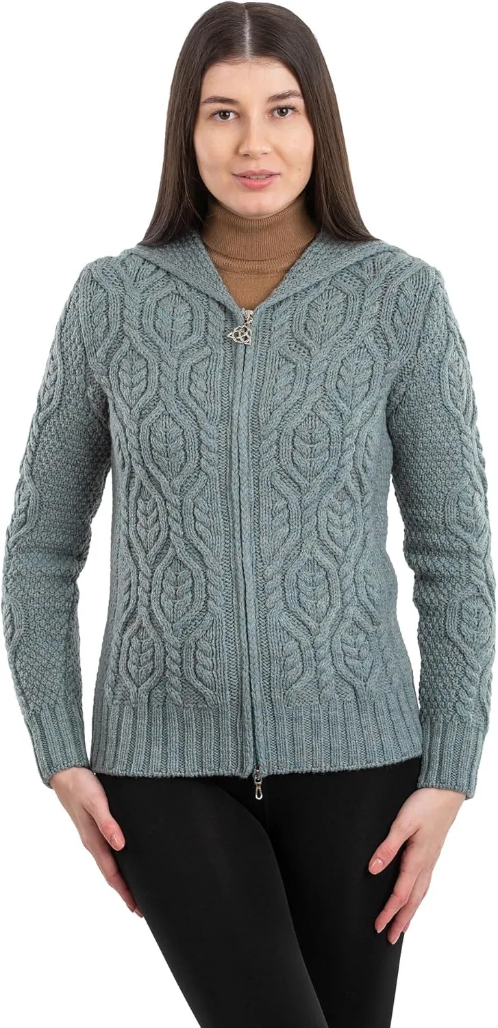 SAOL Women’s Hooded Zip Cardigan – Pure Merino Wool Irish Sweater – Warm & Breathable Outer Layer