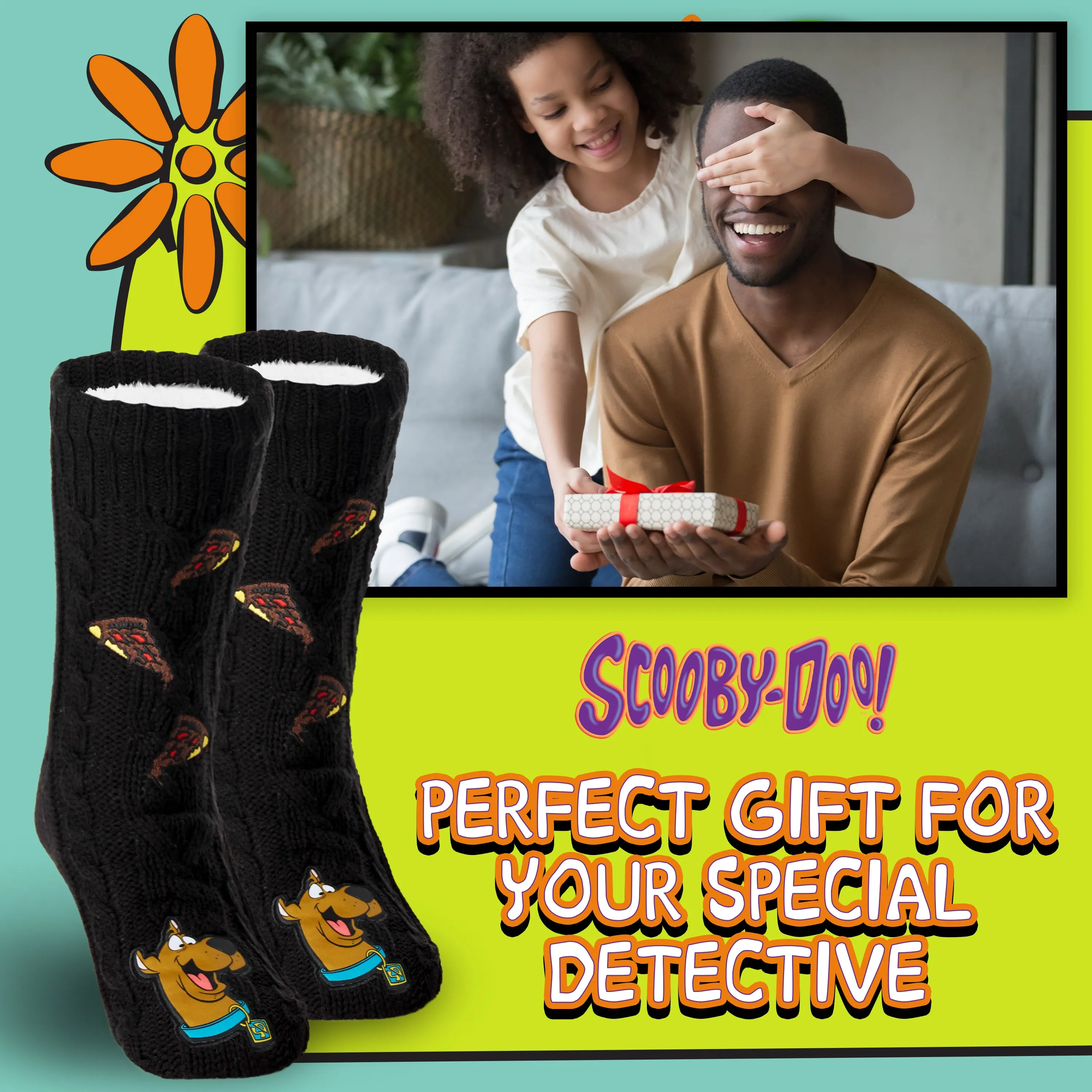 Scooby-Doo! Mens Slipper Socks, Knitted Fluffy Socks Fleece Lining Non Slip