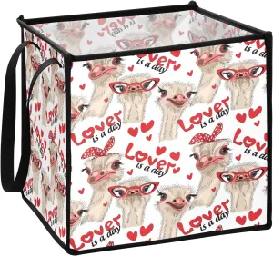 Seamless Ostriches with Red Glasses Hairpins Lover is a Day Letterings Square Storage Basket Bin, Collapsible Storage Box, Baskets Organizer for Toy, Clothes Easy to Assemble 10.6x10.6x10.6 in