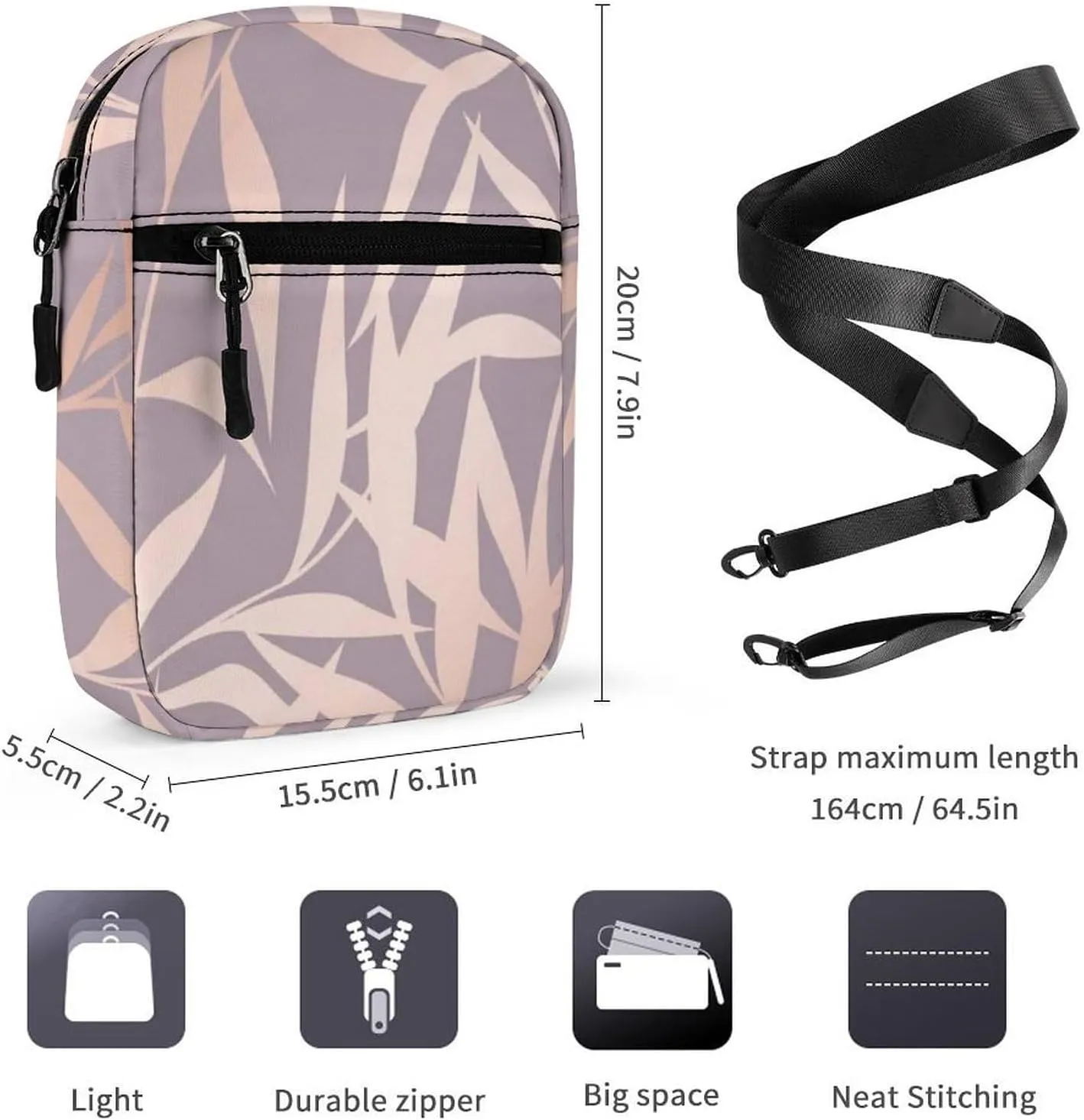 Seamless Shiny Rose Pink Leaves on Pink Adjustable Fanny Waist Pack Pouch, Waterproof Crossbody Runners Bag Wallet for Gym Hiking Fitness Women Men 6.1 x 2.2 x 7.9 inch