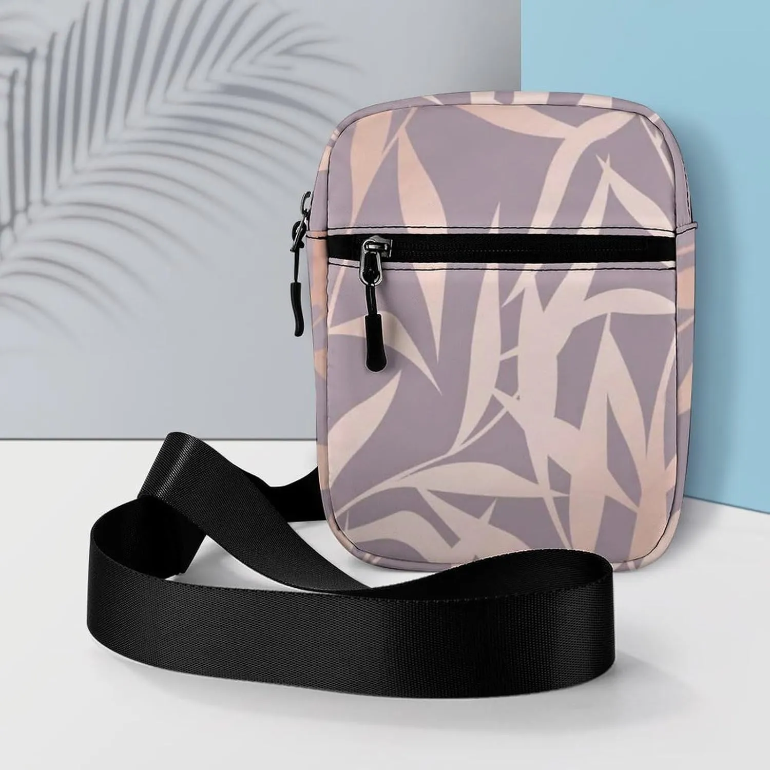 Seamless Shiny Rose Pink Leaves on Pink Adjustable Fanny Waist Pack Pouch, Waterproof Crossbody Runners Bag Wallet for Gym Hiking Fitness Women Men 6.1 x 2.2 x 7.9 inch