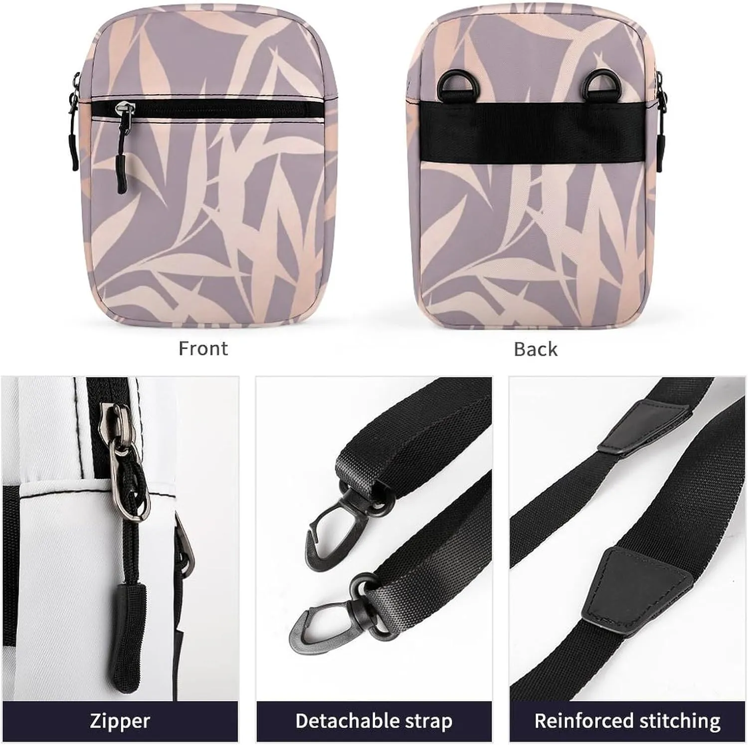 Seamless Shiny Rose Pink Leaves on Pink Adjustable Fanny Waist Pack Pouch, Waterproof Crossbody Runners Bag Wallet for Gym Hiking Fitness Women Men 6.1 x 2.2 x 7.9 inch