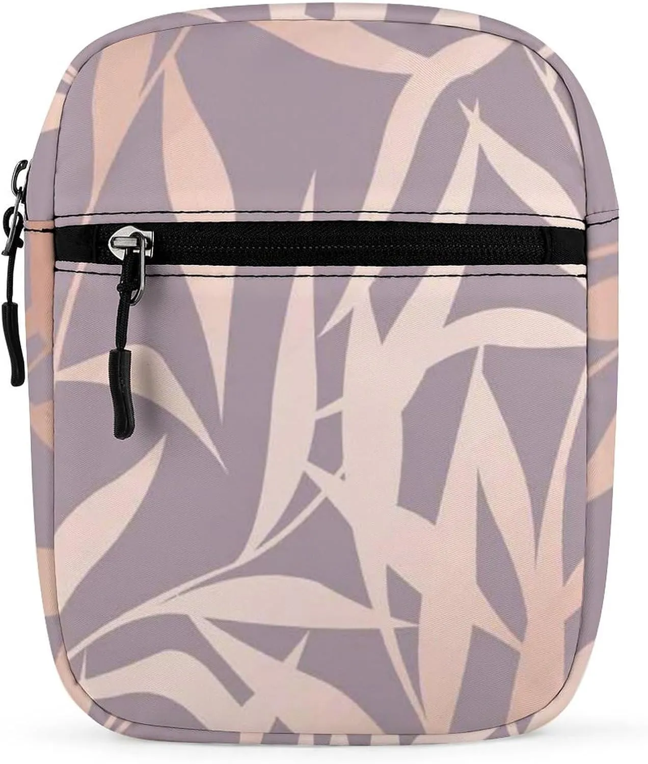 Seamless Shiny Rose Pink Leaves on Pink Adjustable Fanny Waist Pack Pouch, Waterproof Crossbody Runners Bag Wallet for Gym Hiking Fitness Women Men 6.1 x 2.2 x 7.9 inch