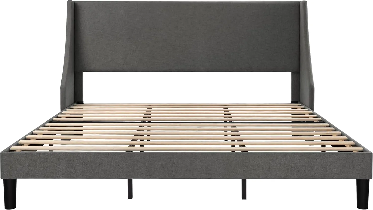 SHA CERLIN Upholstered Bed Frame King Size with Streamlined Wingback Headboard, Breathable Linen Fabric, Solid Wooden Slats, Easy Assembly, Dark Grey