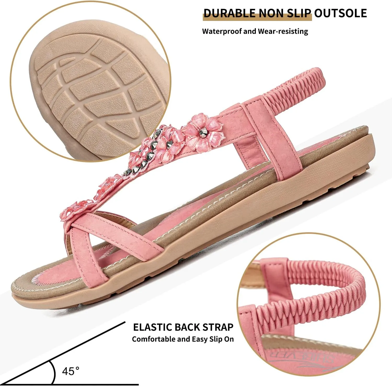 SHIBEVER Flat Sandals for Women Dressy: Summer Comfortable Ankle Strap Womens Sandal