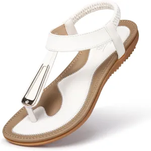 SHIBEVER Womens Sandals Summer Flat: Dressy Casual T-Strap Flip Flop Thong Flats Sandals - Comfortable Walking