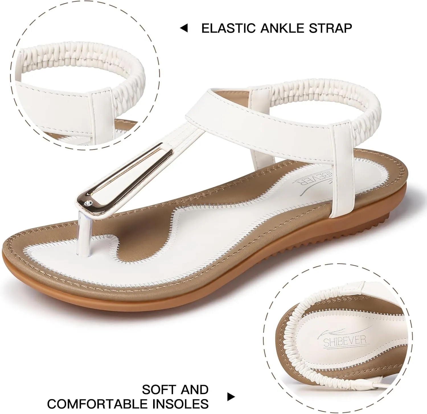 SHIBEVER Womens Sandals Summer Flat: Dressy Casual T-Strap Flip Flop Thong Flats Sandals - Comfortable Walking