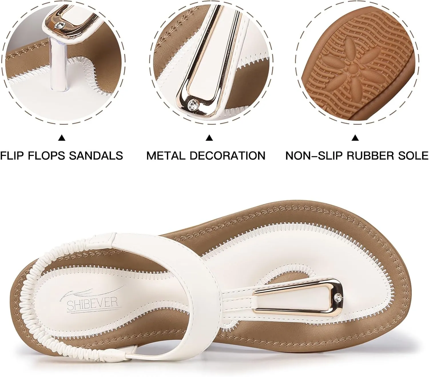 SHIBEVER Womens Sandals Summer Flat: Dressy Casual T-Strap Flip Flop Thong Flats Sandals - Comfortable Walking