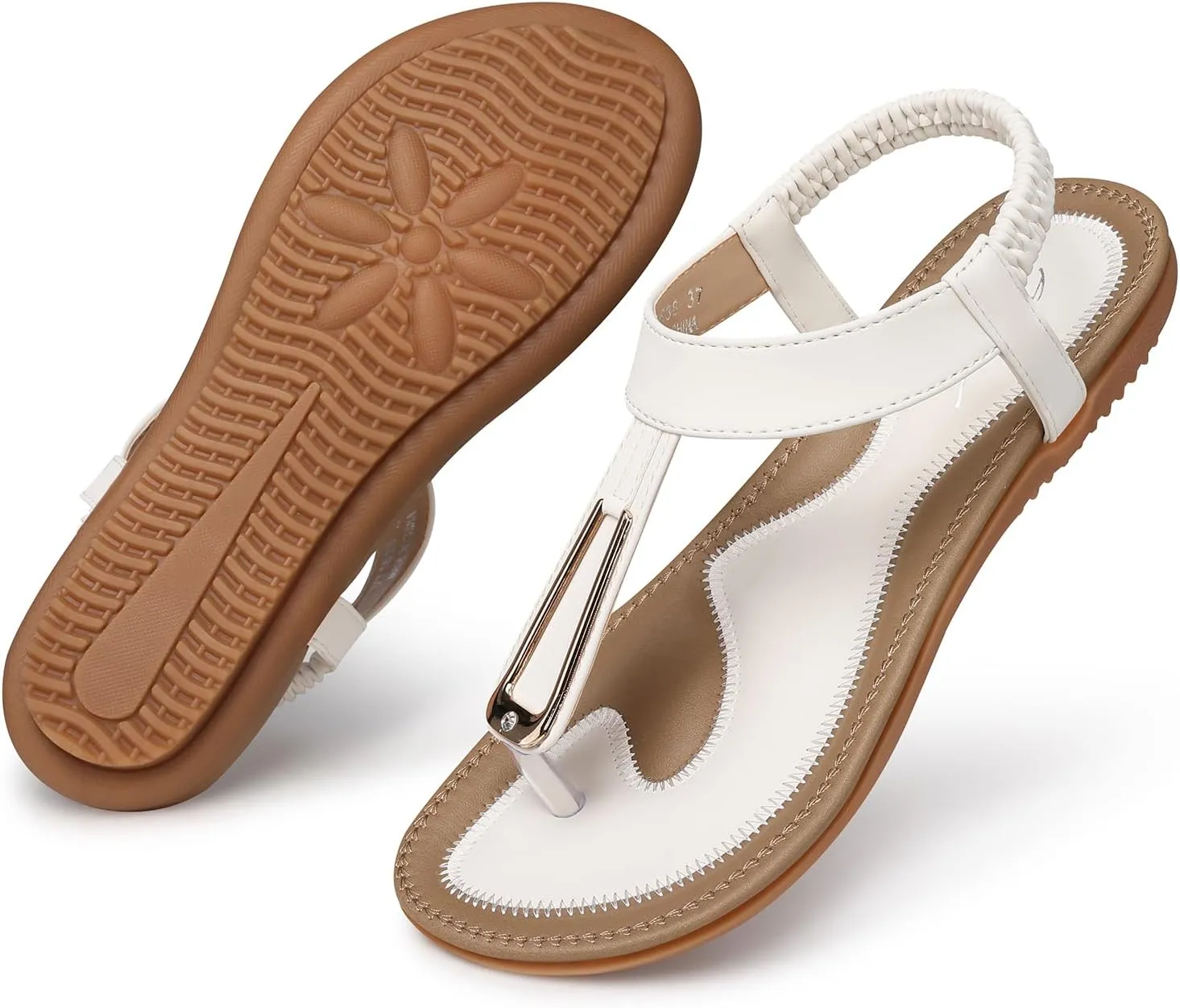 SHIBEVER Womens Sandals Summer Flat: Dressy Casual T-Strap Flip Flop Thong Flats Sandals - Comfortable Walking