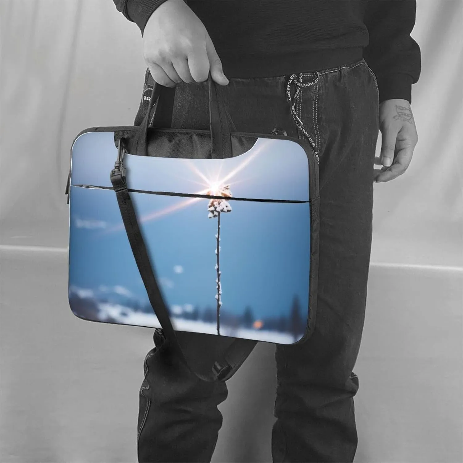 Shiny Christmas Decor Laptop Shoulder Bag Notebook Computer Case Briefcase With Shoulder Straps And Handle