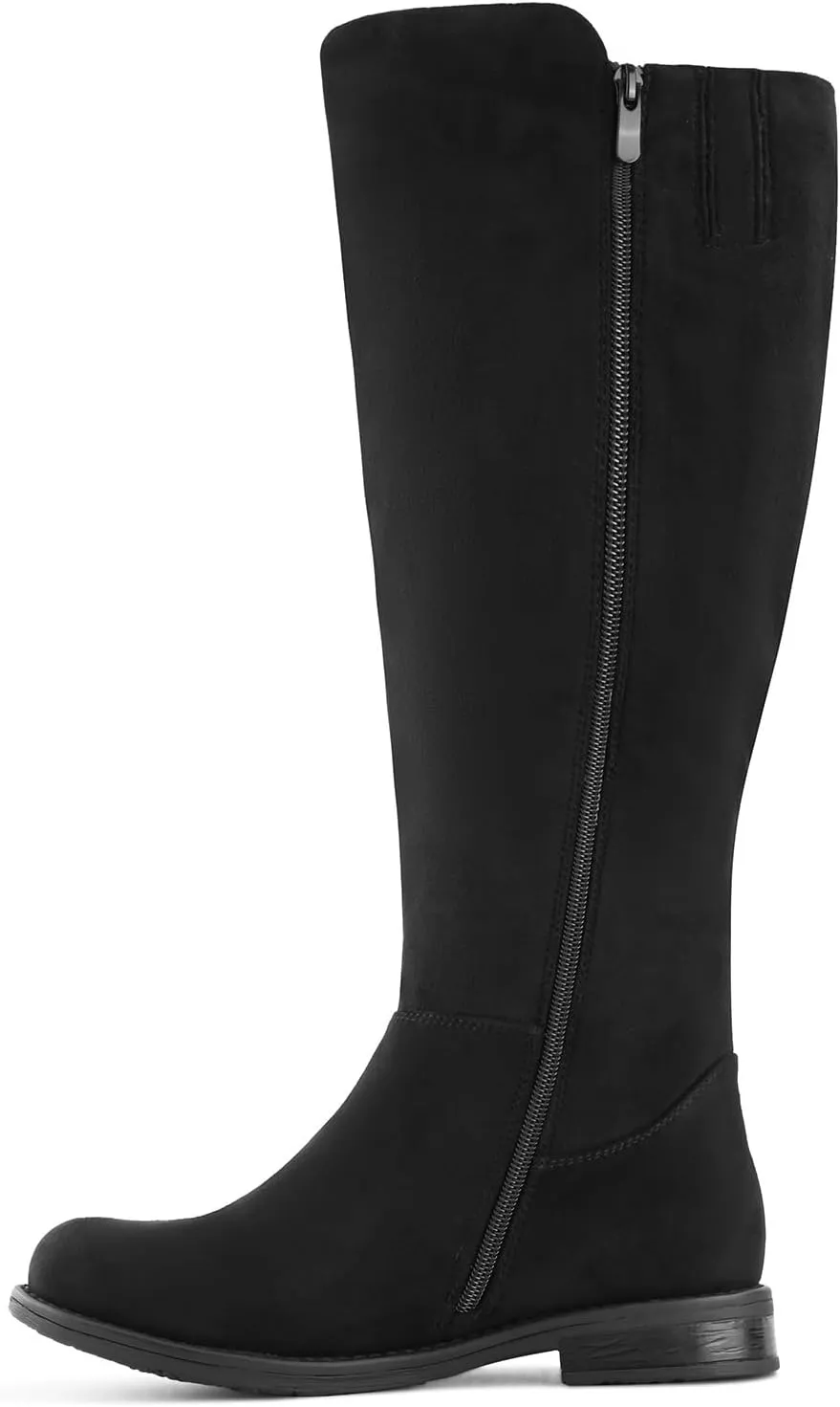 Shoe'N Tale Wide Calf Knee High Boots for Women Flat Low Heel Width Stretchy Round Toe with Side Zipper Fall and Winter Fashion Comfortable