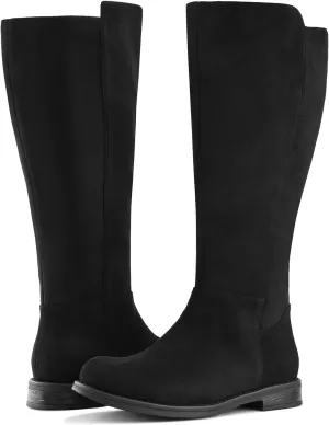 Shoe'N Tale Wide Calf Knee High Boots for Women Flat Low Heel Width Stretchy Round Toe with Side Zipper Fall and Winter Fashion Comfortable
