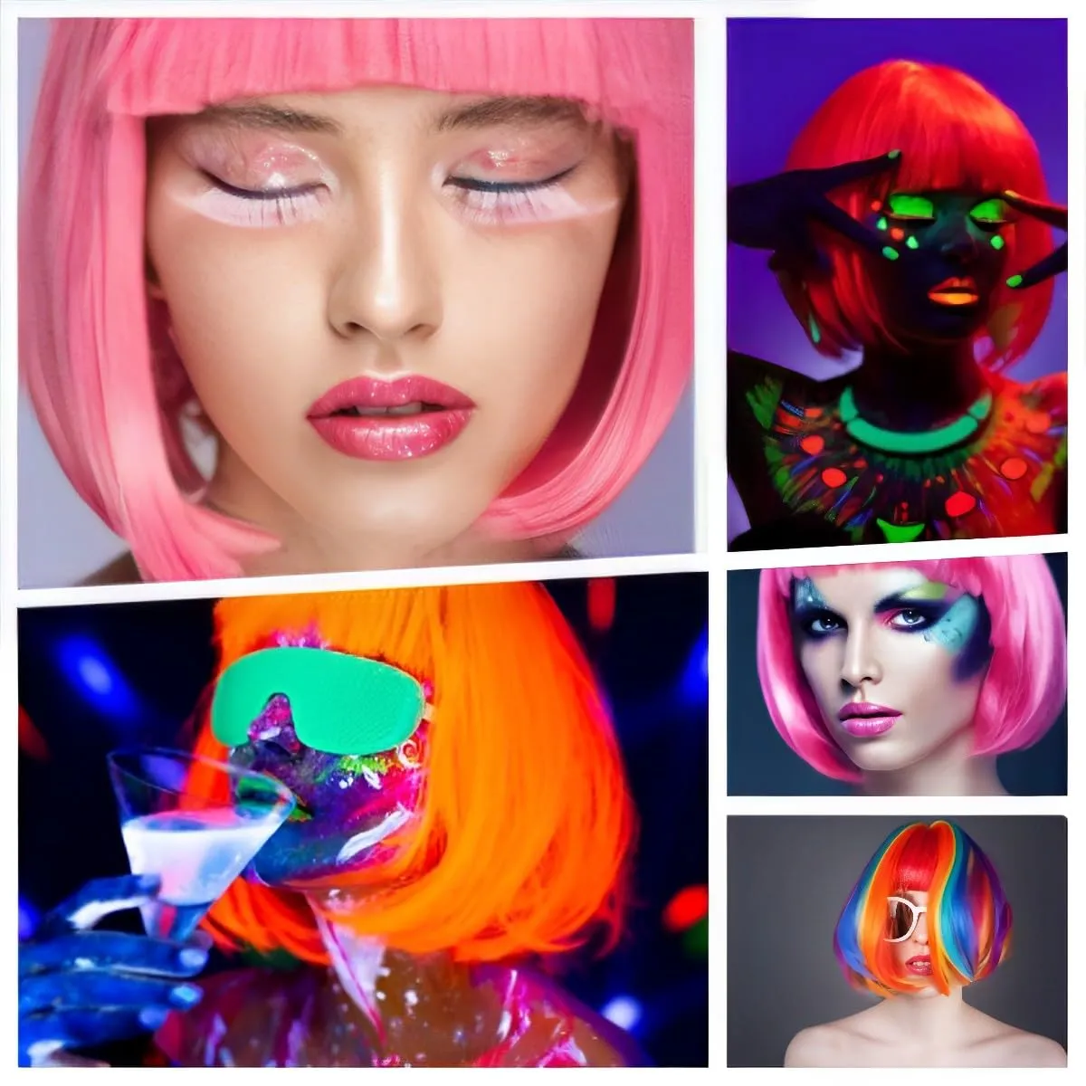 Short Bob Hair Wigs Straight with Flat Bangs Synthetic Colorful Cosplay Daily Party Neon Wig for Women   Free Wig Cap 17" Natural As Real