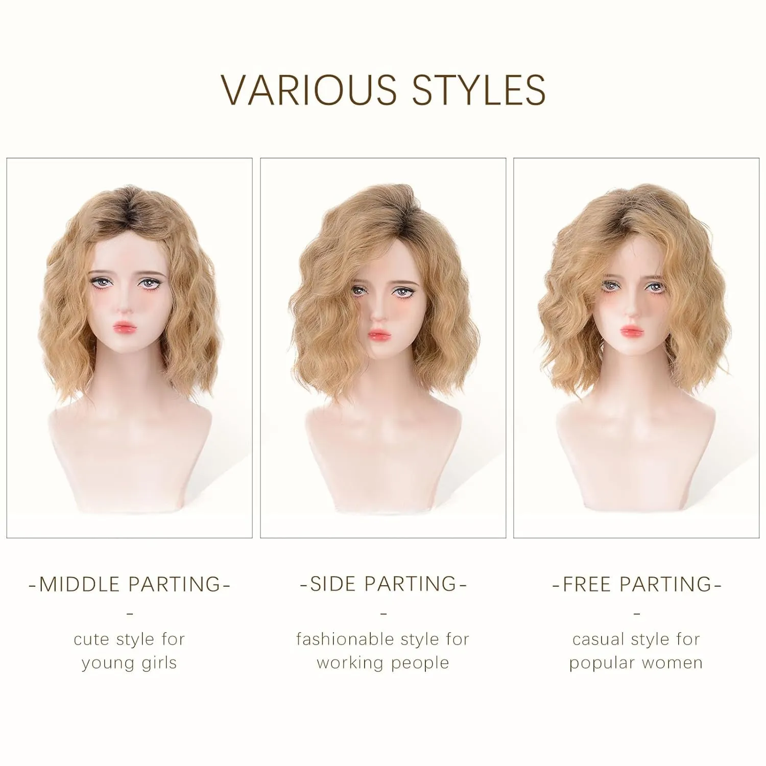 Short Ombre Blonde Wavy Wigs for Women 14 Inch Shoulder Length Curly Wavy Bob Wig Synthetic Natural Hair Wig for Daily Party Use (blonde, 14 inch)