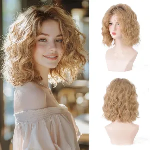Short Ombre Blonde Wavy Wigs for Women 14 Inch Shoulder Length Curly Wavy Bob Wig Synthetic Natural Hair Wig for Daily Party Use (blonde, 14 inch)