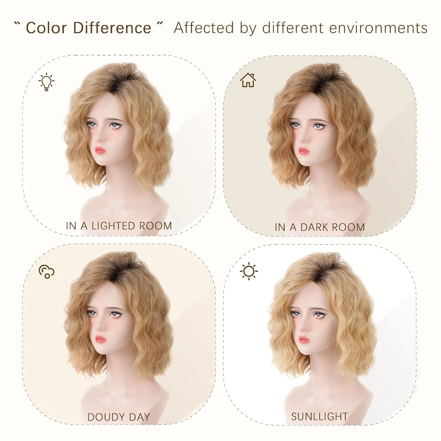 Short Ombre Blonde Wavy Wigs for Women 14 Inch Shoulder Length Curly Wavy Bob Wig Synthetic Natural Hair Wig for Daily Party Use (blonde, 14 inch)