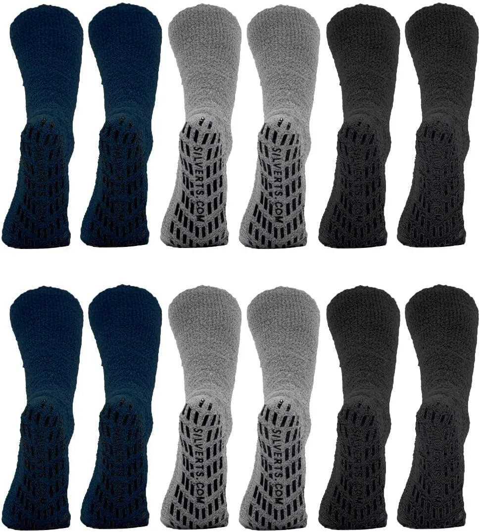 Silverts Men’s and Women’s Diabetic Gripper Non Skid Hospital Slipper Socks for Seniors - Clothing for Elderly - 6 Pack