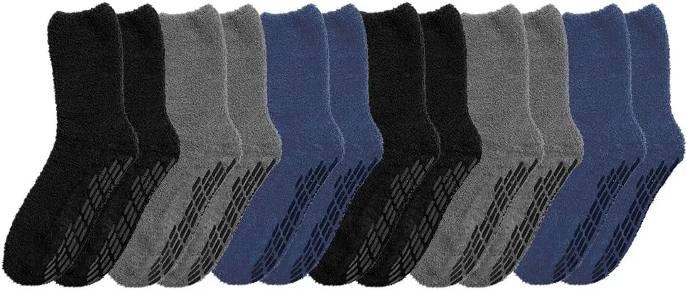 Silverts Men’s and Women’s Diabetic Gripper Non Skid Hospital Slipper Socks for Seniors - Clothing for Elderly - 6 Pack