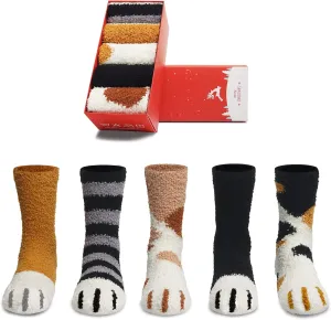 SISOSOCK Fuzzy Socks for Women Cute Cat Paw Socks Women Winter Fluffy Cozy Slipper Socks With Gift Box for Women Girls