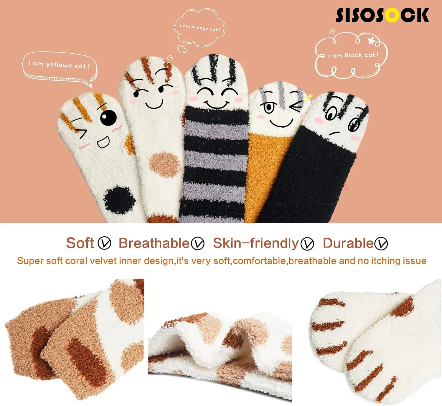 SISOSOCK Fuzzy Socks for Women Cute Cat Paw Socks Women Winter Fluffy Cozy Slipper Socks With Gift Box for Women Girls