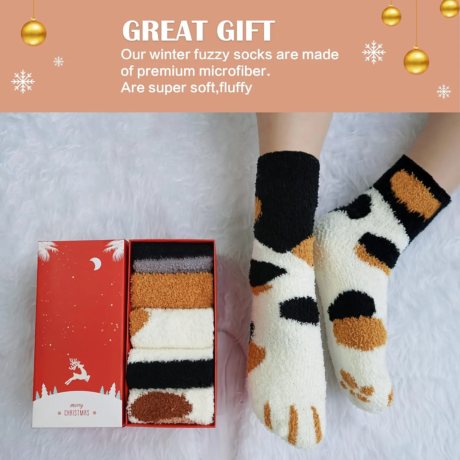 SISOSOCK Fuzzy Socks for Women Cute Cat Paw Socks Women Winter Fluffy Cozy Slipper Socks With Gift Box for Women Girls