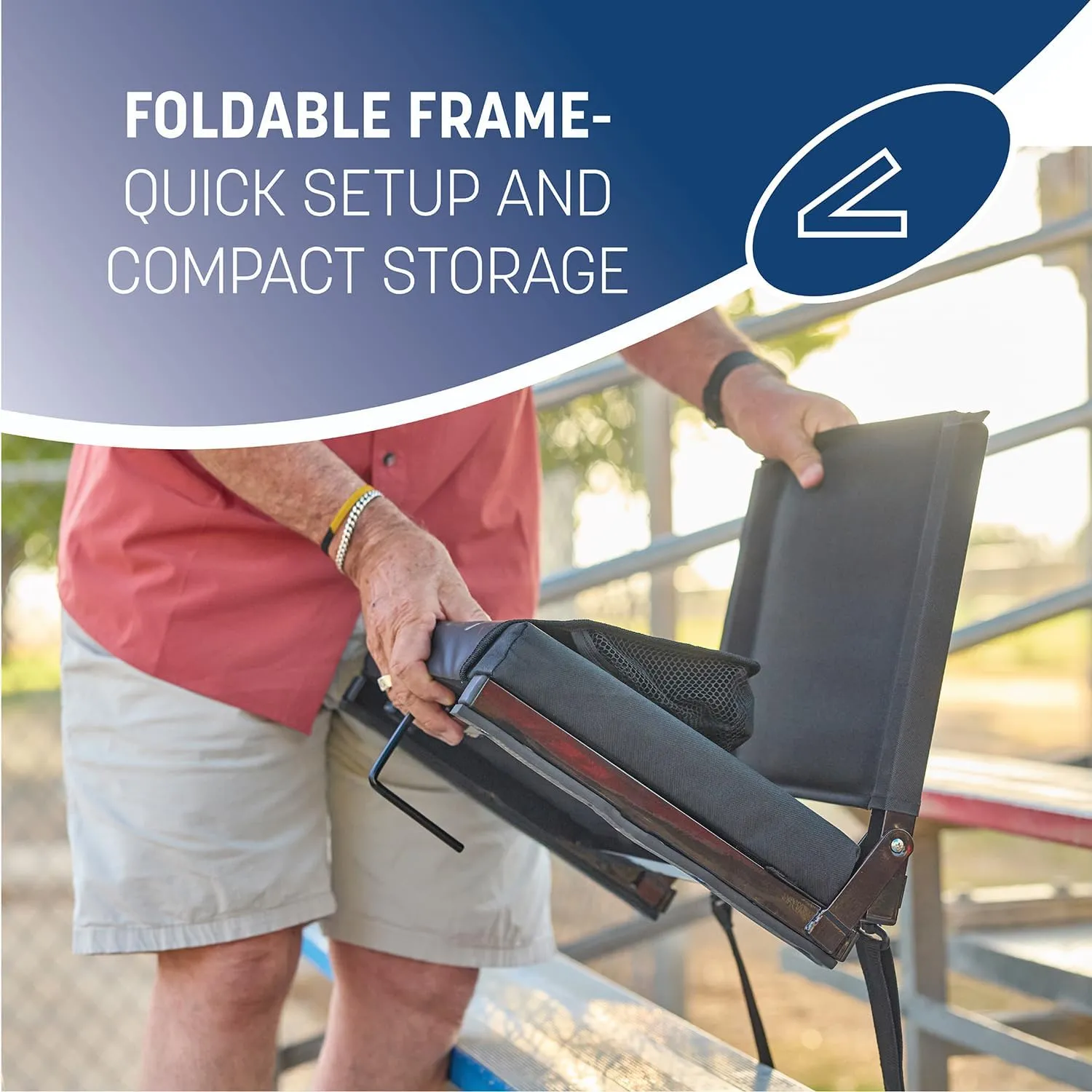 Skywalker Sports Foldable and Portable Stadium Seat, Cushion for Bleachers, Back Support, Drink Holder and Pocket, Carrying Strap, High Density Padding, Black, 2 Pack