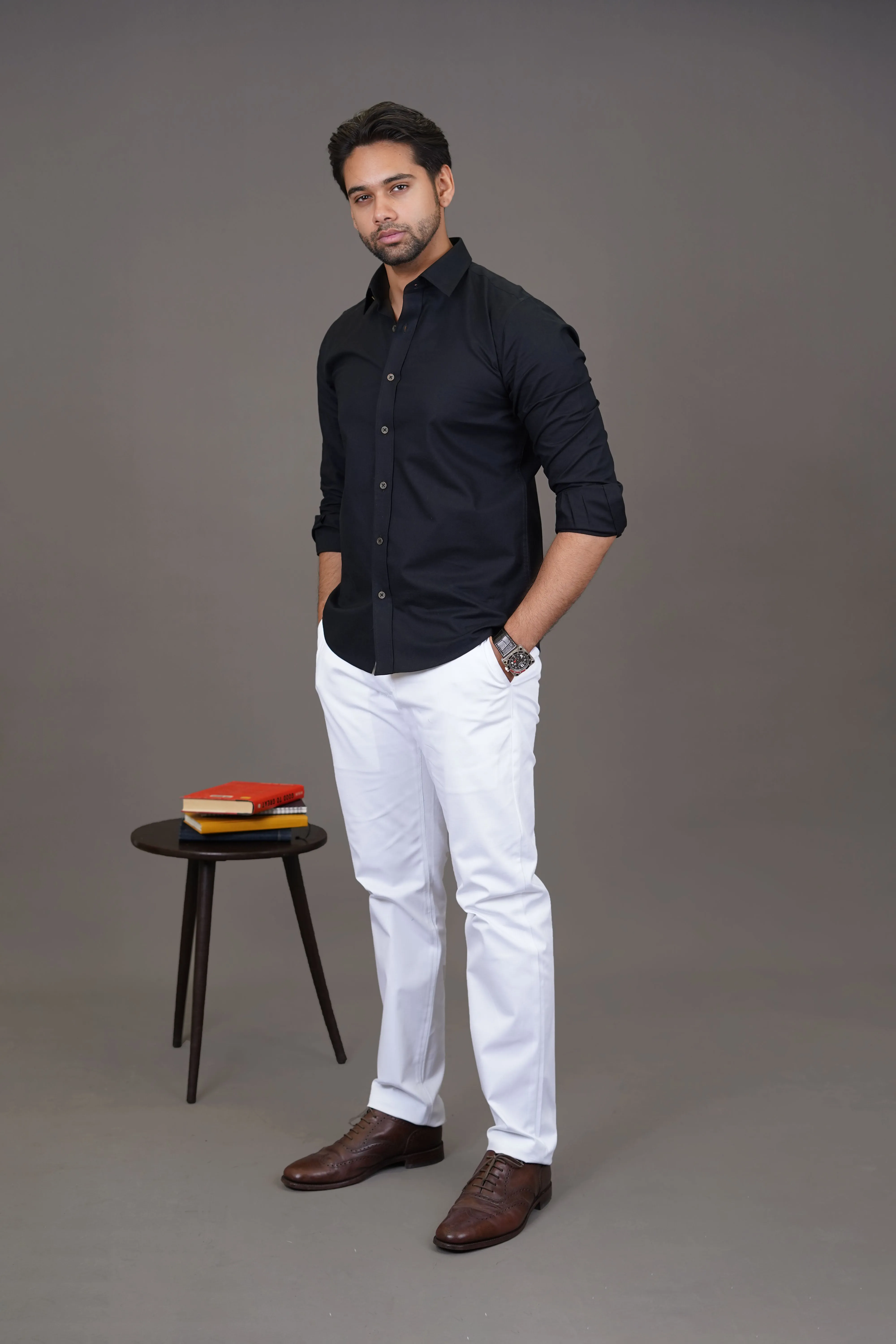 Slim Fit Casual Shirt - Oxford Black Plain