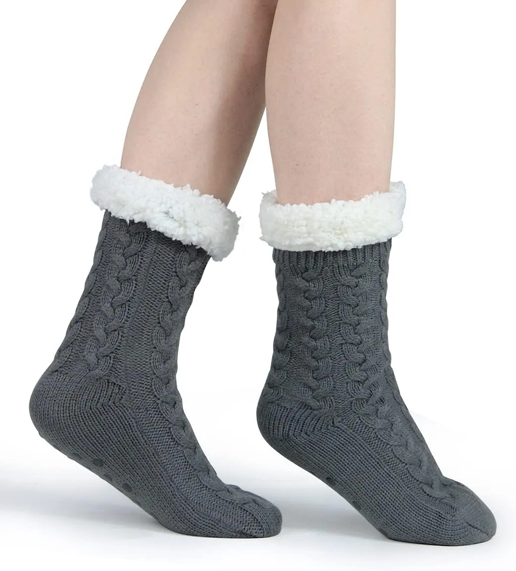 Slipper Socks for Women with Gripper - Winter Non Slip Thick Fuzzy Socks - Warm Cozy Christmas Gift