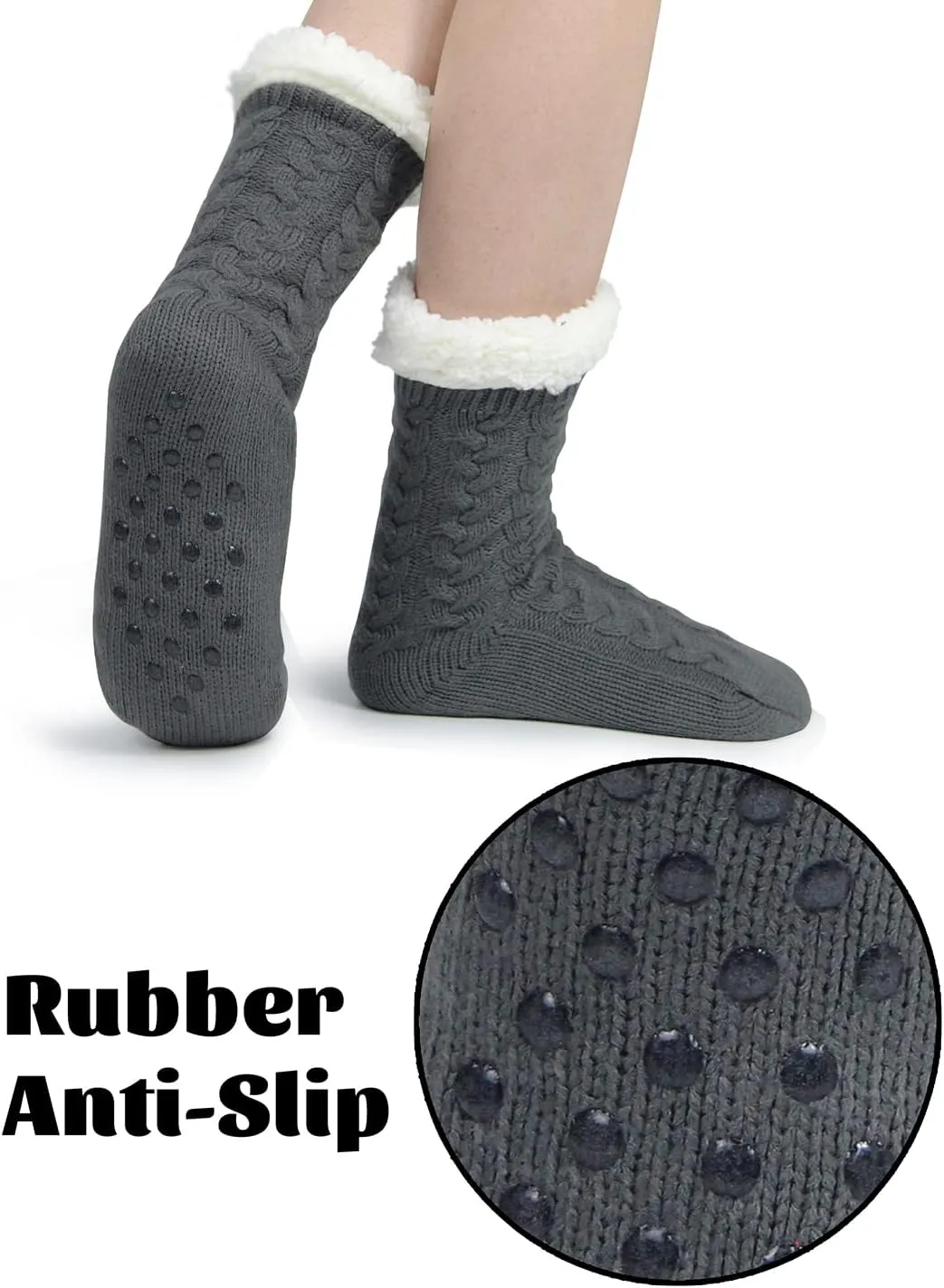 Slipper Socks for Women with Gripper - Winter Non Slip Thick Fuzzy Socks - Warm Cozy Christmas Gift