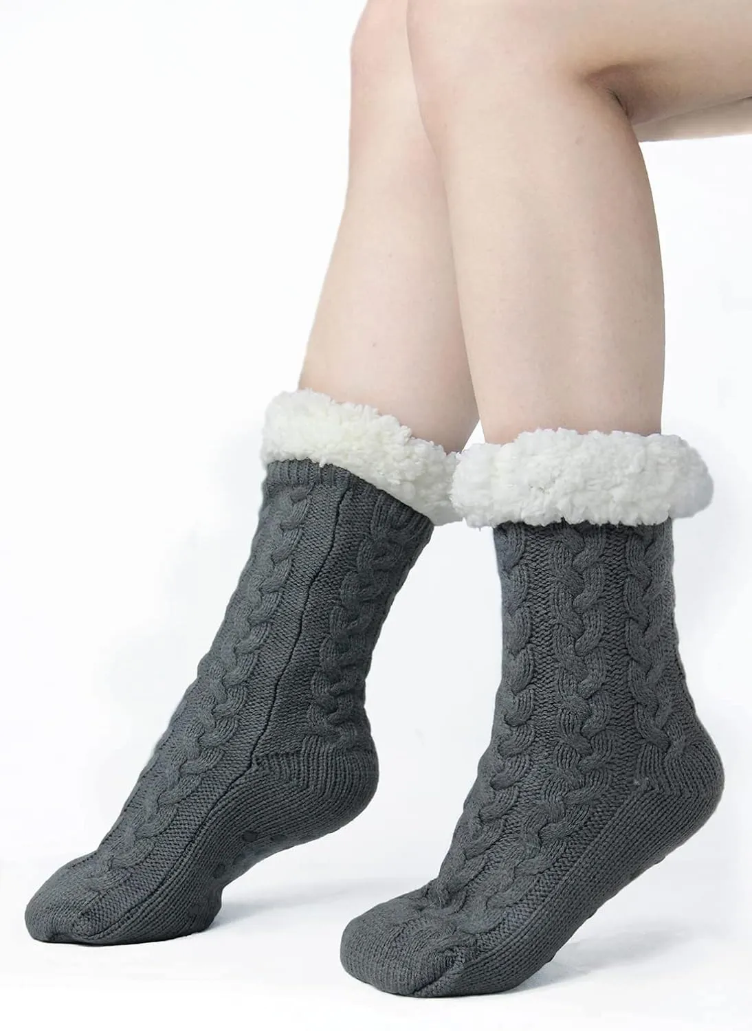 Slipper Socks for Women with Gripper - Winter Non Slip Thick Fuzzy Socks - Warm Cozy Christmas Gift
