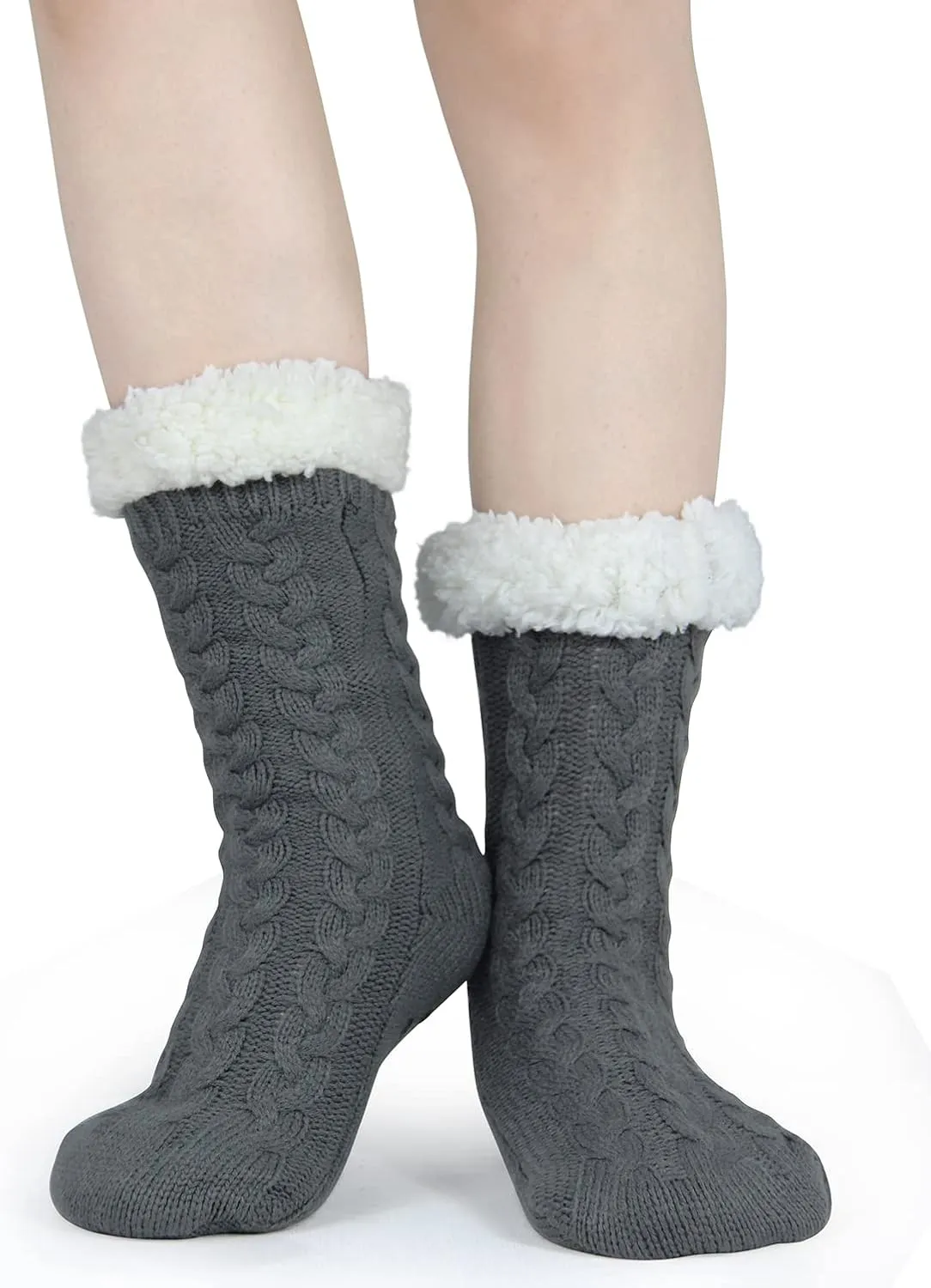Slipper Socks for Women with Gripper - Winter Non Slip Thick Fuzzy Socks - Warm Cozy Christmas Gift