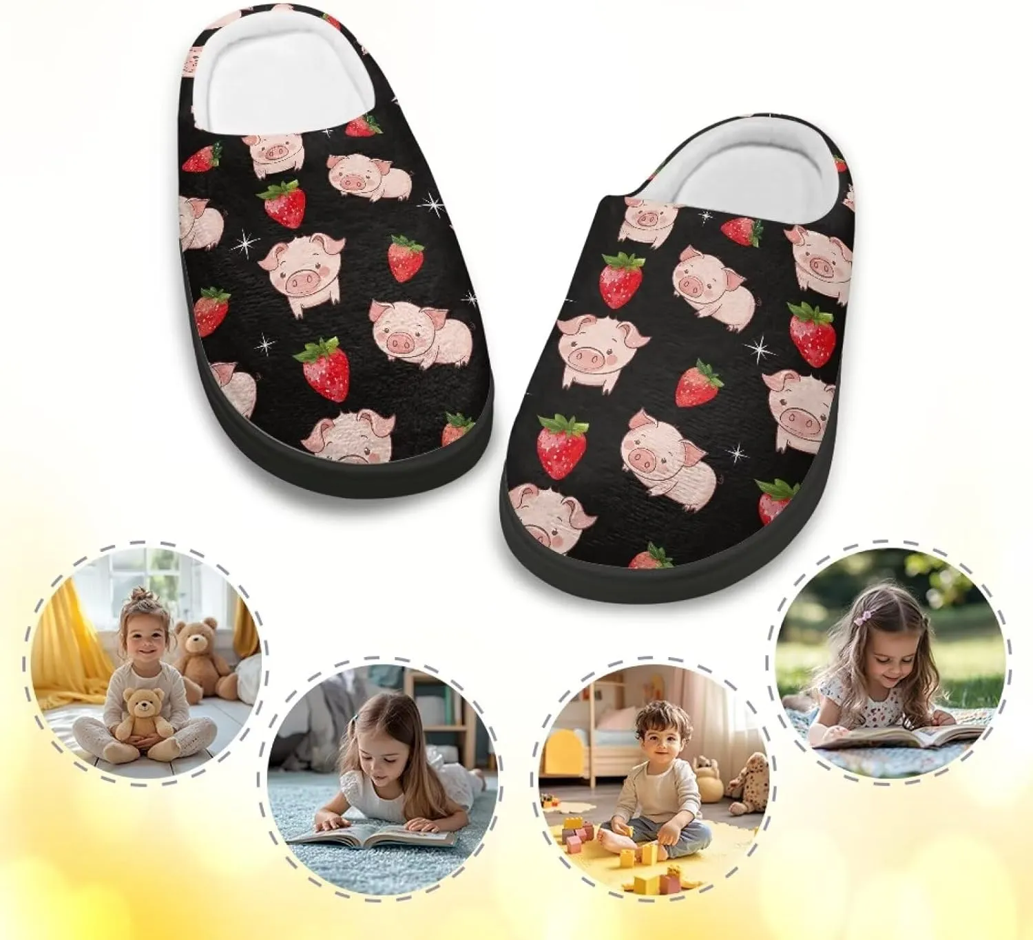 Slippers for Kids, Fluffy Slippers for Winter, Closed Toe Scuff Slippers with Non-Slip Rubber Sole