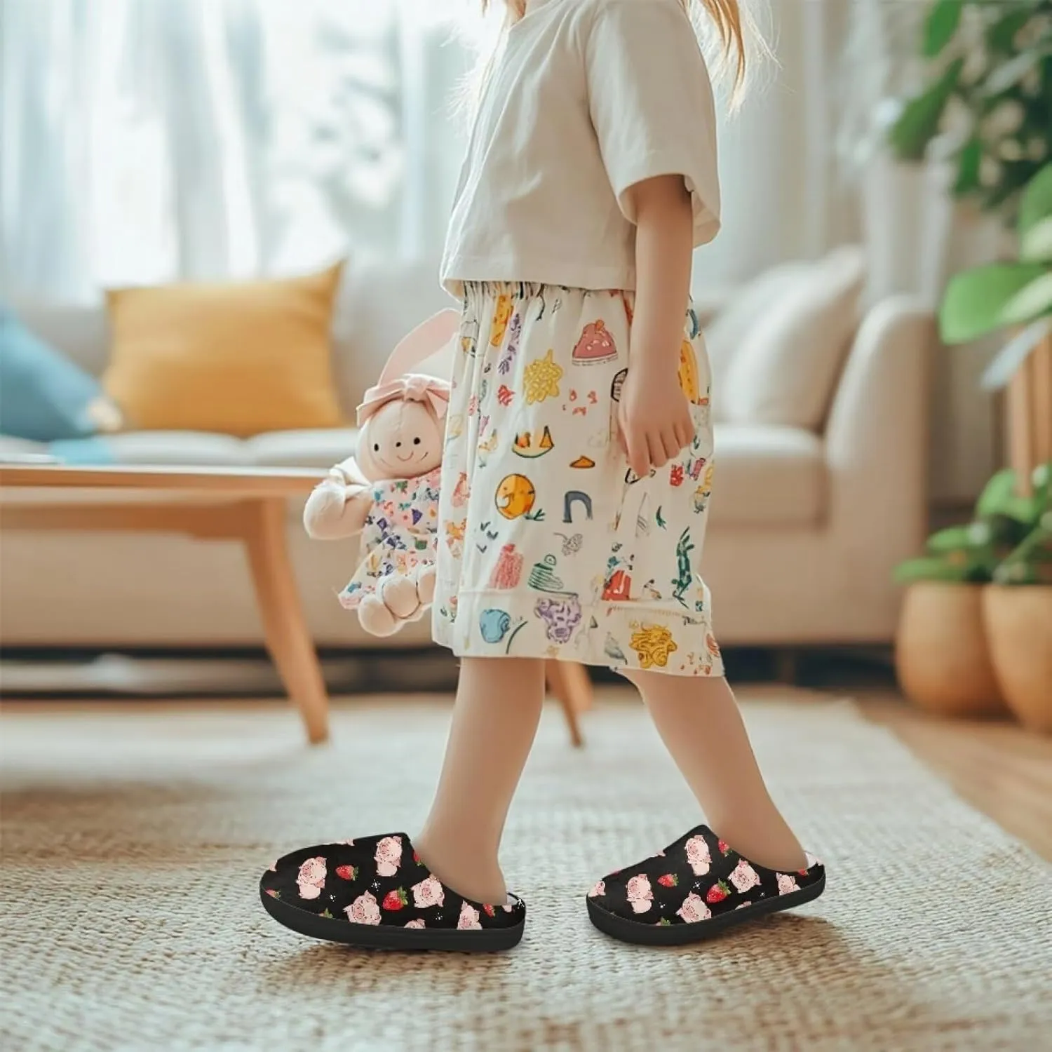 Slippers for Kids, Fluffy Slippers for Winter, Closed Toe Scuff Slippers with Non-Slip Rubber Sole