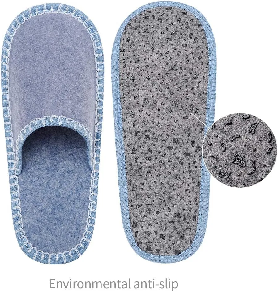SLIPPERTREND Fleece Felt Close Toe 6 Pairs For Friends Non Slip Indoor Family House Guest Slippers Set for Shoeless Home