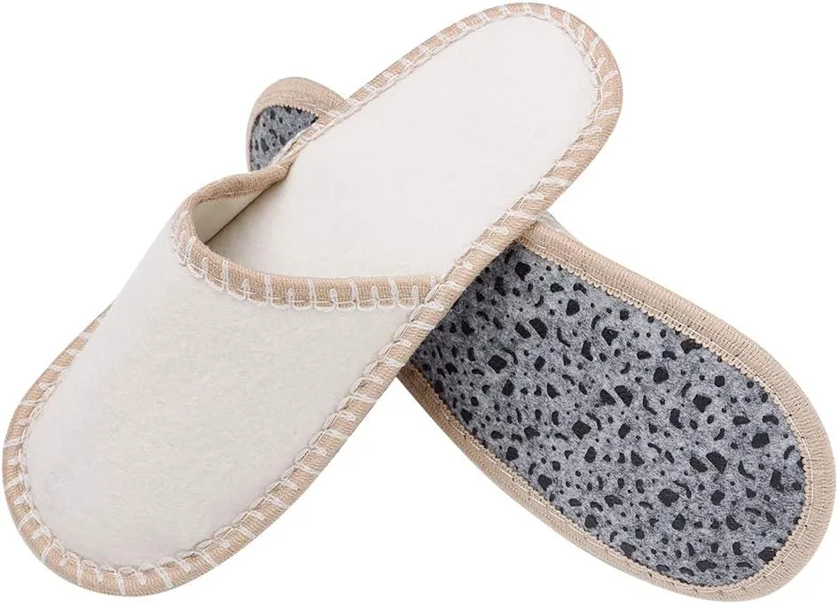 SLIPPERTREND Fleece Felt Close Toe 6 Pairs For Friends Non Slip Indoor Family House Guest Slippers Set for Shoeless Home