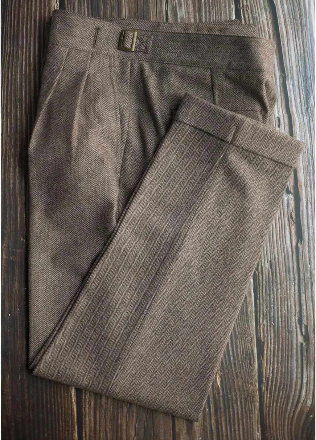 Snoly Men's Winter Retro Woolen Gurkha Pant Straight Flat Front Chino High Waist Tapered Leg Rolled Pants,Two Styles